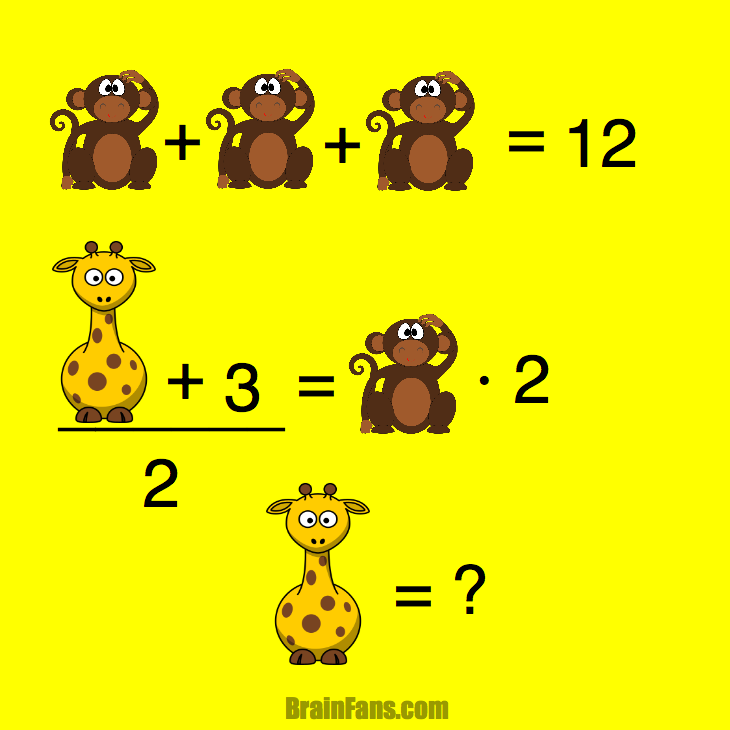 Brain teaser - Kids Riddles Logic Puzzle - Monkey Giraffe - 