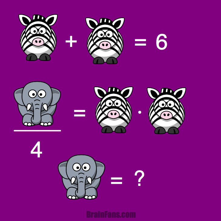 Brain teaser - Kids Riddles Logic Puzzle - Zebras and elephants - 