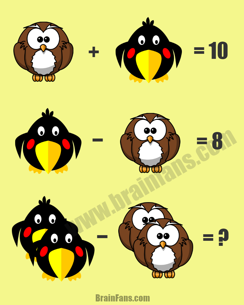 Brain teaser - Number And Math Puzzle - just a math puzzle - Complete this math puzzle by answering it correctly. Which number is the owl? Which number is the bird? Find them out and answer this easier math puzzle with answer!