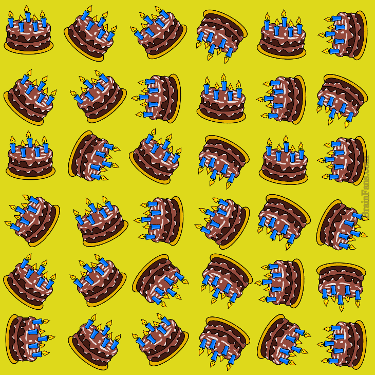 Brain teaser - Kids Riddles Logic Puzzle - birthday party - One birthday cake is slightly different to others. Can you find it?