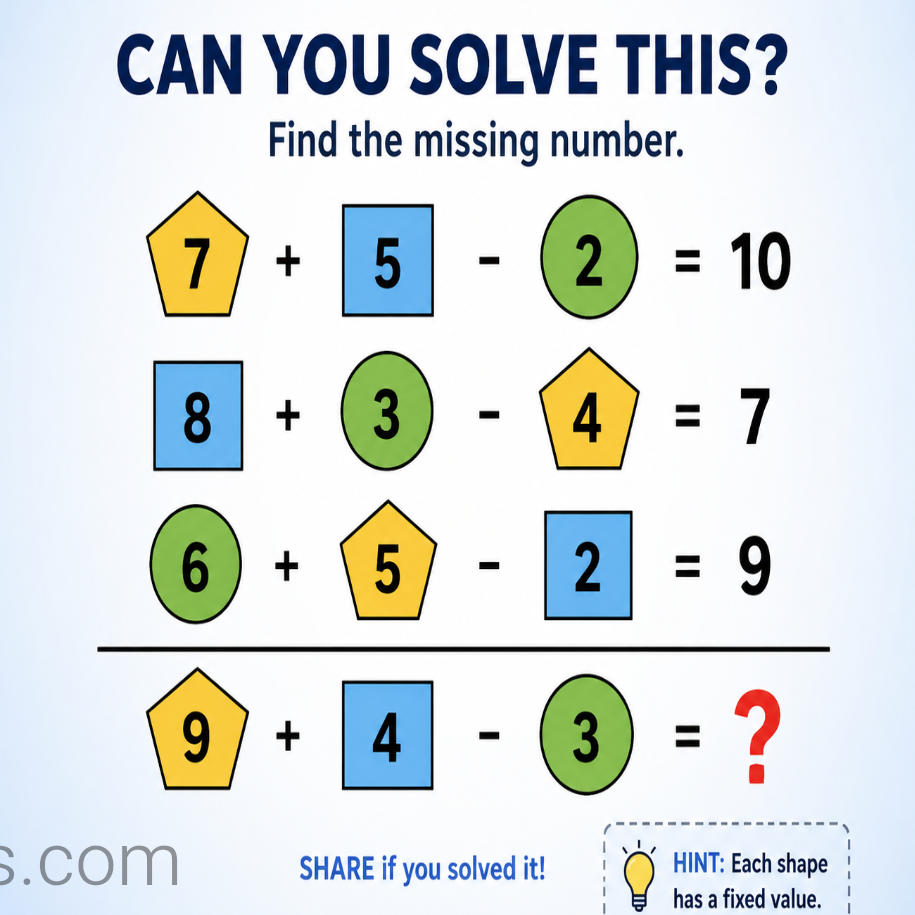 Brain teaser - Number And Math Puzzle - Each shape has a fized value - Can you guess in 10 seconds?