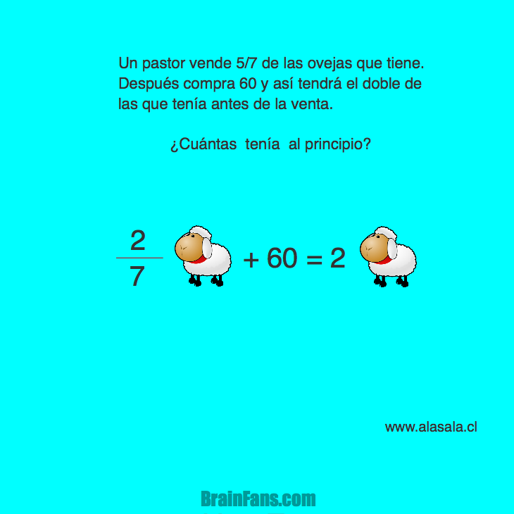 Brain teaser - Kids Riddles Logic Puzzle - ecuación 5 - Ecuación de primer grado, fraccionaria, con interpretación.