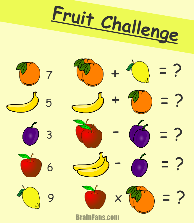 Fruit math challenge | Kids Riddles Logic Puzzle - BrainFans