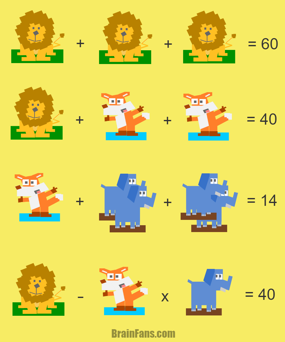 Brain teaser - Kids Riddles Logic Puzzle - Lion & Fox & Elephant - Solve this animal puzzle with three 
