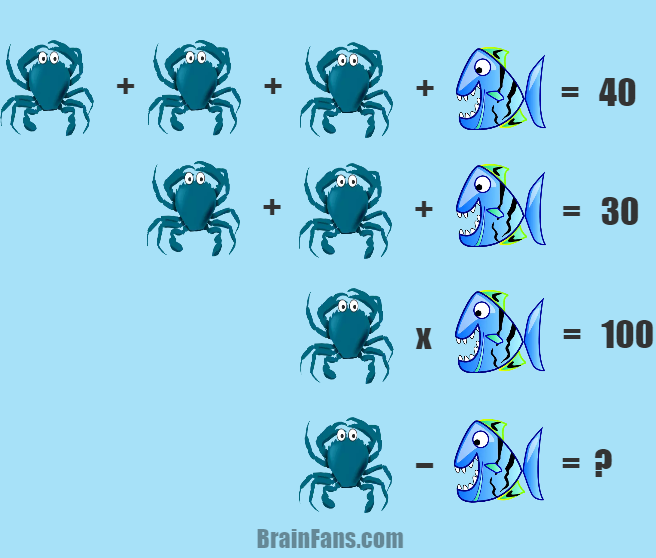 Brain teaser - Kids Riddles Logic Puzzle - Math for kids - Fish & crab logic puzzle for you to solve. Take one minute and try this easy puzzle.