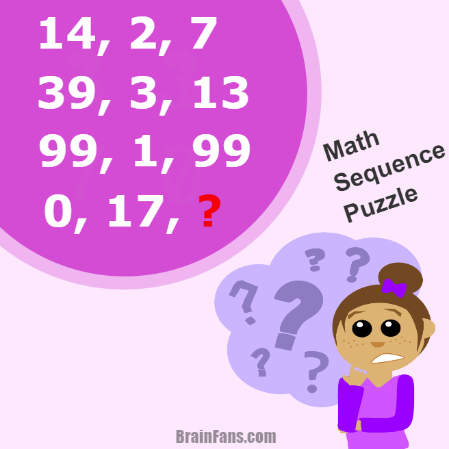 Brain teaser - Kids Riddles Logic Puzzle - Sequence Puzzle - There is a math sequence on the picture. Find the pattern and get the result. Which number represents the question mark?