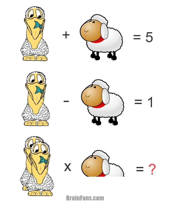 Brain teaser - Number And Math Puzzle - Animals - Can you solve this puzzle with a pelican and sheep? Take a second and look at the images carefully.