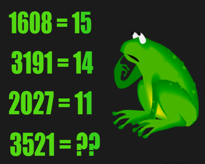 Brain teaser - Number And Math Puzzle - Frog logic puzzle - Replace ?? with a number respecting the equations above. Find the pattern.