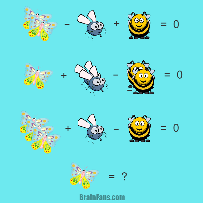 Brain teaser - Number And Math Puzzle - Hard math puzzle for geniuses - Butterfly & Fly & Bee math puzzle for geniuses. Find the value for the butterfly. It might look easy.