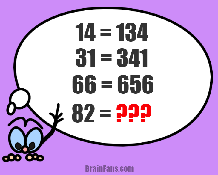 Brain teaser - Number And Math Puzzle - sequence math - Find the answer for ???

14 = 134
31 = 341
66 = 656
82 = ???