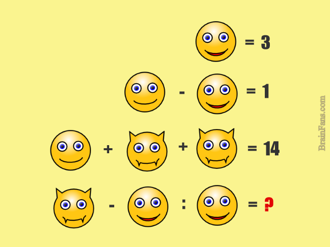 Brain teaser - Number And Math Puzzle - smiley logic puzzle - Look at the smilies and face expressions. What is the result of this math puzzle?