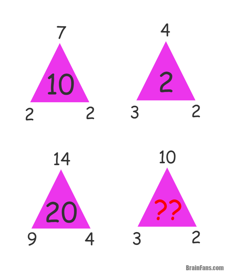 Brain teaser - Number And Math Puzzle - triangle riddle - find the missing number in the last violet triangle.