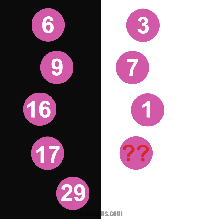 Brain teaser - Picture Logic Puzzle - math lesson for smart people - Find the number which replaces the questionmark. There is a pattern between the numbers in circles, can you see it? Use your math skills to solve this brain teaser.