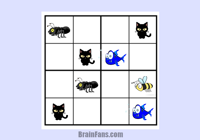 Brain teaser - Sudoku Puzzle - sudoku 4x4 easy - easy sudoku puzzle 4x4 with cute animals. Become the brain master by starting out with this easy one.